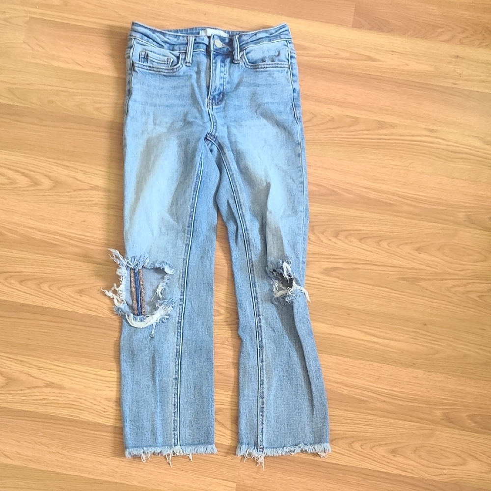 VERVET BY FLYING MONKEY Light Wash Distressed Straight Jeans